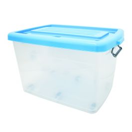 Kit 4 cajas organizadoras plásticas transparentes con tapa Azul Celeste
