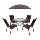 Set de jardín 4 sillas beige o café + mesa cuadrada de vidrio + sombrilla