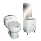 Combo de inodoro Aqua Nuova Ronco elongado blanco  + mueble para baños con lavamanos y espejo