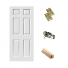 Combo de puerta skin de 6 tableros 95-100x210cm + Mocheta + Bisagras + Pomo con llave