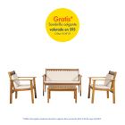 Set de jardín 4 piezas madera con cojines beige