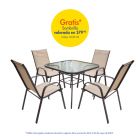 Set de jardín 4 sillas beige + mesa cuadrada de vidrio