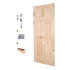 Combo de puerta de pino sólido 2 o 6 tableros 60-100x210cm + Mocheta + Bisagras + cerradura principal con llave
