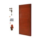 Combo de puerta de cedro asiático, caoba con diseños y líneas diagonales o nogal con diseño media luna, (95 x 207) cm + cerradura principal + bisagras + mocheta