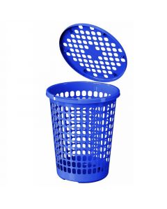 Cesta plástica redonda azul con tapa 66 l