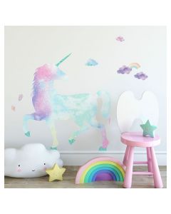 Sticker decorativo figura unicornio galáctico con escarcha