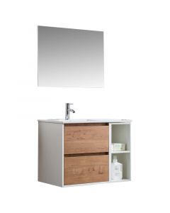 Mueble de baño kenya mdf 80x46x60 cm marrón incluye lavamanos y espejo