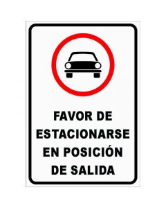 Rótulo Estacione en posición de salida vertical