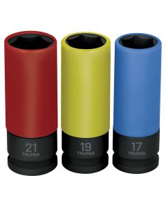 Set 3 dados largos hexagonal 12.70 cm (1/2") impacto con protección plástica Truper