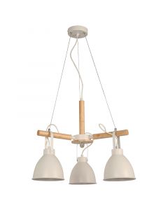 Lámpara colgante 3 luces e27 acero/madera blanco 58x168 cm