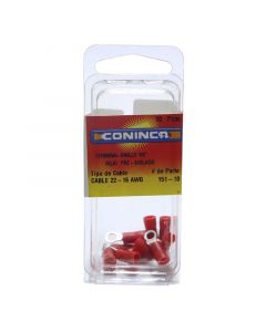 Terminal anillo rojo 3.18 mm (1/8") (0.64 - 1.29) mm (22 - 16 AWG) 10 unidades