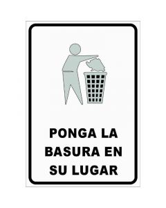 Rótulo Ponga la basura en su lugar horizontal