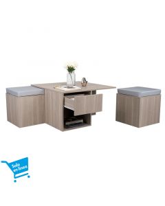 Mesa de centro lucien melamina bardolino 45x80x80 cm incluye bancos