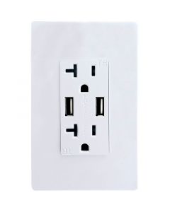 Tomacorriente doble polarizado 20a tr usb a doble almendra