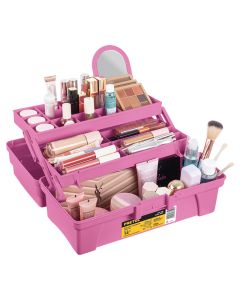 Caja organizadora 35.5 cm (14") rosa doble bandeja deslizable