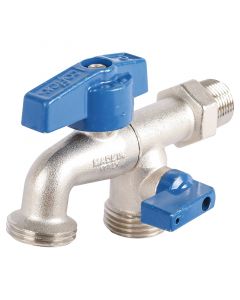 Llave de chorro dual corta 1/2" NPT x 3/4" NH 1/4 de vuelta coflex