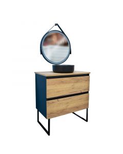 Mueble de baño MDF (81 x 87 x 47) cm negro y café incluye espejo colgante y lavamanos