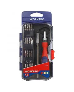 Set destornillador ratchet + puntas varias 18 pzas Workpro