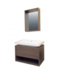Mueble de baño maratea mdf 81x46x60 cm nogal incluye lavamanos y espejo