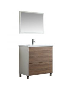 Mueble de baño dominica mdf 80x46x85 cm marrón incluye lavamanos y espejo