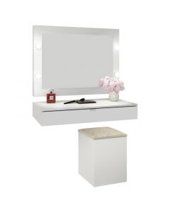 Set tocador fancy espejo+gavetero+banco color blanco 90 x 14