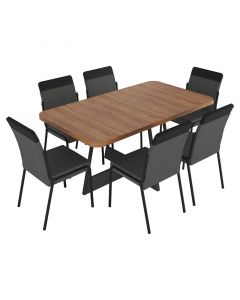 Juego comedor rectangular Atria MDP nogal y negro (76.5 x 160 x 90) cm