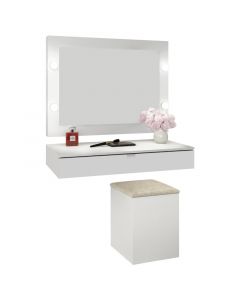 Set tocador fancy espejo + gavetero + banco color blanco (90 x 45 x 14) cm