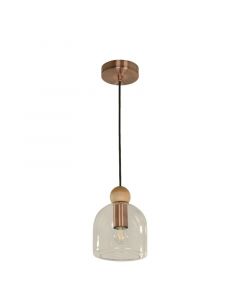 Lámpara colgante 1 luz e27 vidrio/ madera cobre antiguo