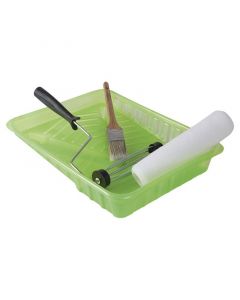 Set para pintar ecológico 4 piezas bandeja, brocha, rodillo y felpa