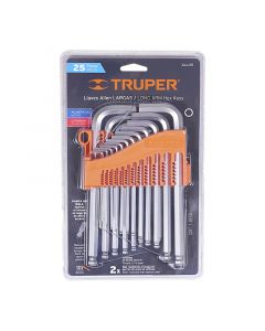 Juego 25 llaves allen std y mm  punta bola con organizador Truper