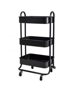 Carrito de almacenamiento negro 3 niveles acero 84x45 cm