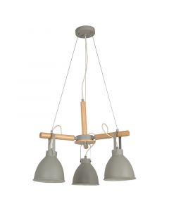Lámpara colgante 3 luces e27 acero/madera gris 58x168 cm
