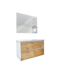 Mueble de baño de melamina 64x120x47 cm beige y blanco incluye lavamanos y espejo LED