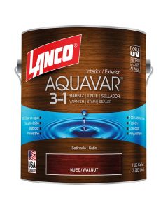 Barniz 3 en 1 base agua Aquavar nuez 3.78 L (1 gal) Lanco