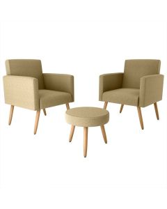 Conjunto de 2 butacas y puff  beige (50 x 80 x 64) cm