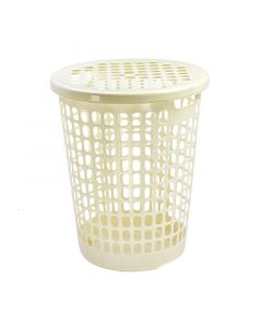 Cesta plástica redonda beige con tapa 66 l