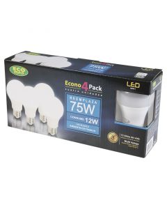 BOMBILLO LED E27  A60 12W LUZ FRÍA 4 UNIDADES ECO MAX