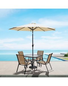 Set de jardín 4 sillas beige + mesa cuadrada de vidrio
