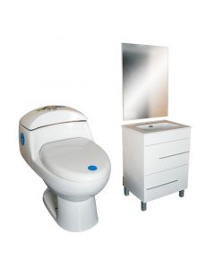 Combo de inodoro Aqua Nuova Ronco elongado blanco  + mueble para baños con lavamanos y espejo