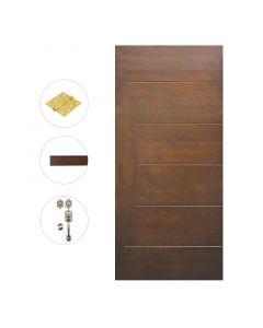Puerta entamborada cedro asiático media luna sólida 207x95 cm 45 mm con acabado +  cerradura principal + bisagras + mocheta
