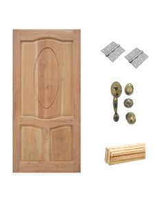 Combo de puerta sólida de cedro de ovalo o 6 tableros 95x210cm + Mocheta + Bisagras + Cerradura de gatillo
