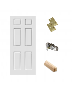 Combo de puerta skin de 6 tableros 95-100x210cm + Mocheta + Bisagras + Pomo con llave
