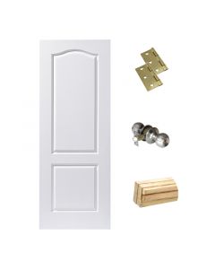 Combo de puerta skin de 2 tableros 95-99x210cm + Mocheta con moldura + Bisagras + Pomo con llave