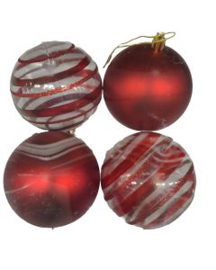 Set de 4 esferas navidenas rojas 8 cm