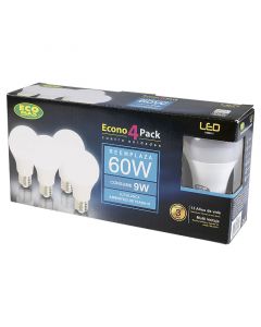 Bombillo LED 9 W 4 unidades e27 A60 luz blanca Ecomax