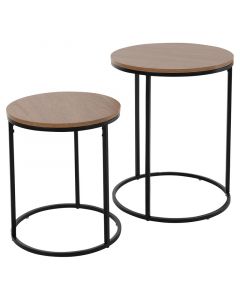 Set 2 mesas auxiliares asiento madera color pino 40x34x34 cm y 50x40x40 cm