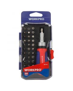 Set destornillador ratchet + puntas varias 38 pzas Workpro