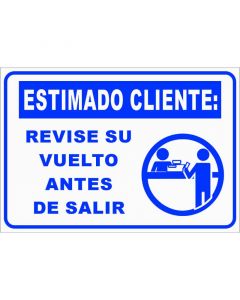 Rótulo Revise su vuelto antes de salir