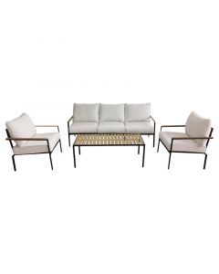 Set de jardín 4 piezas sillón triple + dos sillones sencillos + mesa gris incluye cojines Basic Living