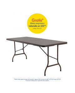 Mesa plegable rectangular tipo ratán café (72.5 x 74 x 180) cm capacidad 100 kg